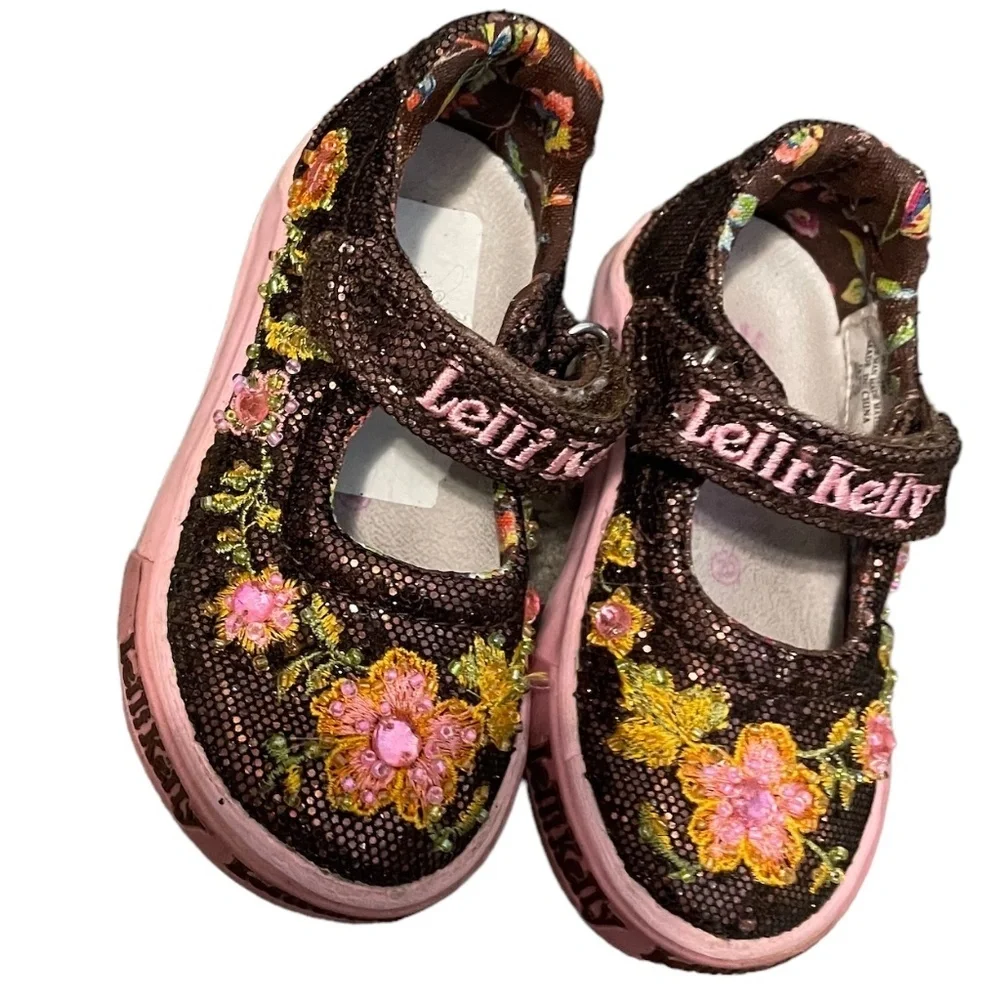 Lelli Kelly Brown‎ Sequin Mary Jane Italian Shoes Size 4 US 20 EU